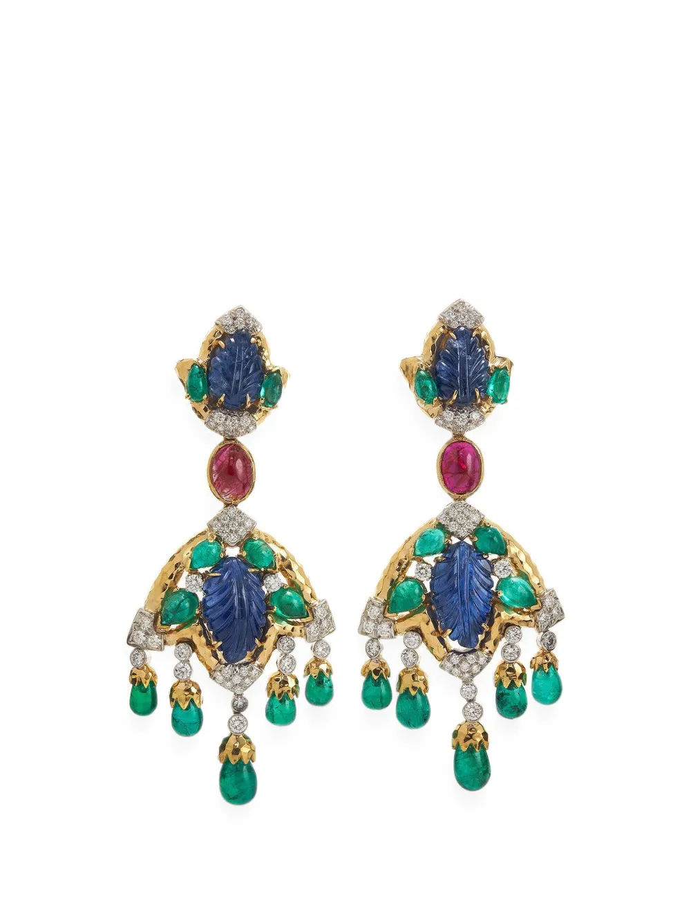 David Webb Amazon multi-stone earrings - Oro