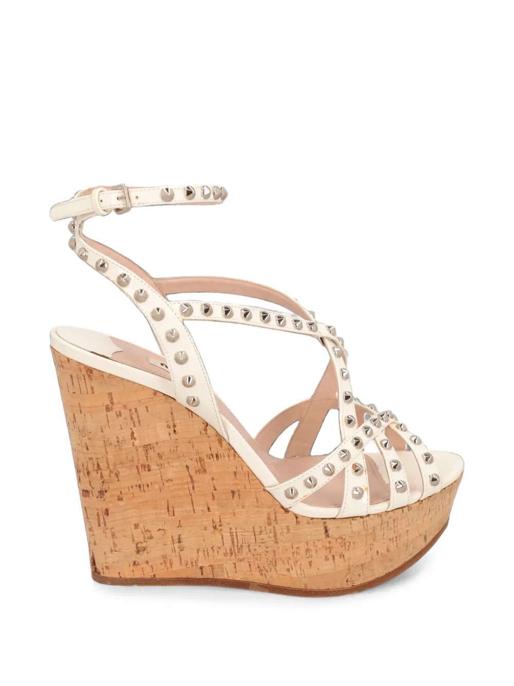 Miu Miu Pre-Owned stud-embellished wedge heeled sandals - Bianco