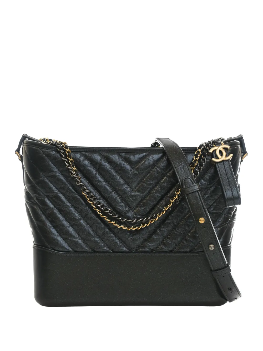 CHANEL Pre-Owned 2019 Medium Chevron Iridescent Aged Calfskin Gabrielle crossbody bag - Nero