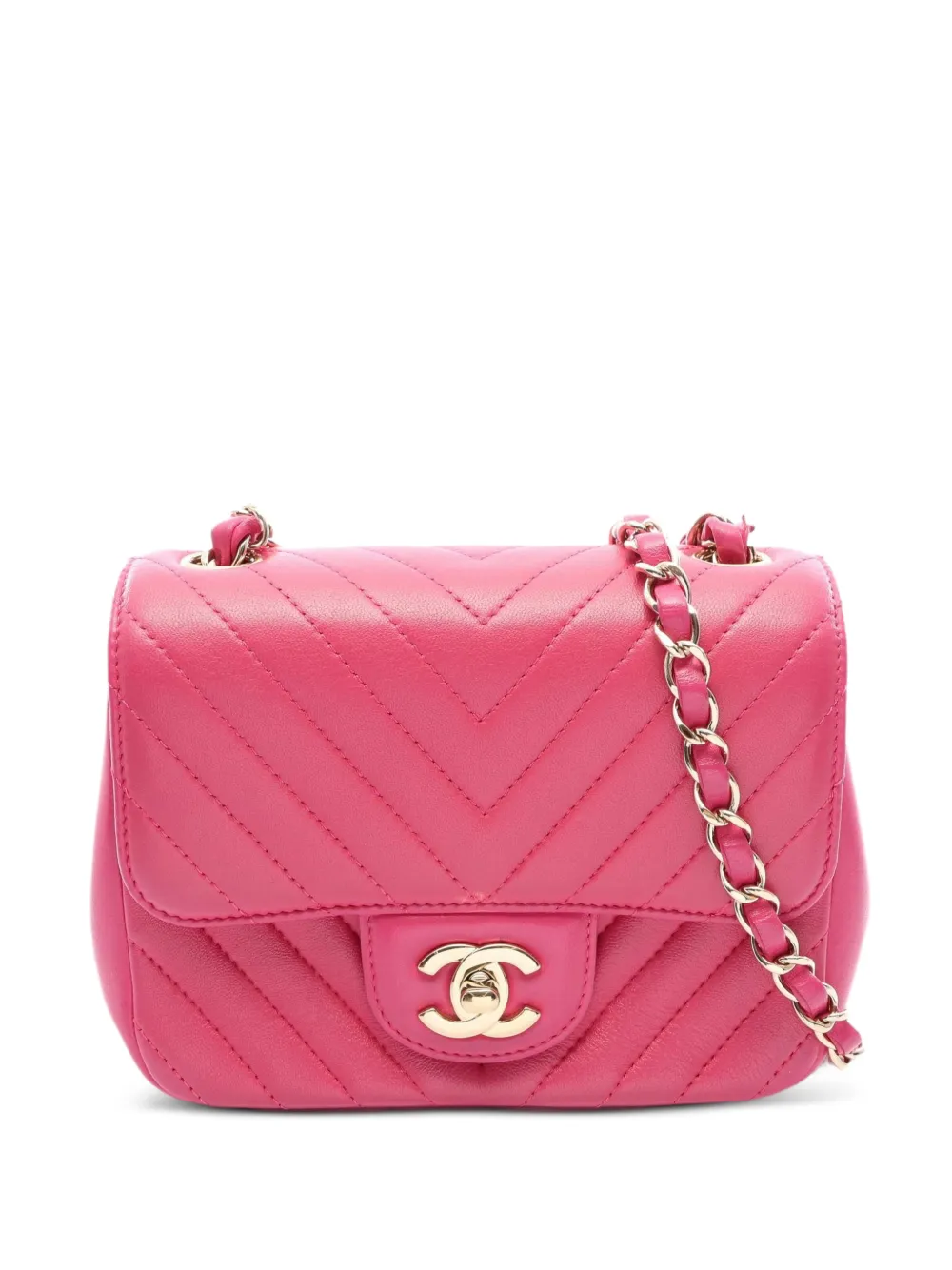 CHANEL Pre-Owned 2017-2018chevron-quilted mini bag - Rosa