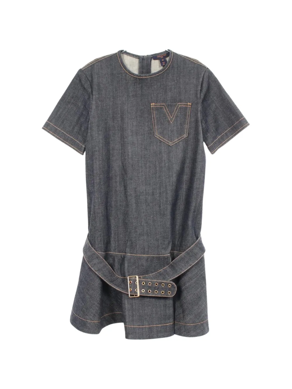 Louis Vuitton Pre-Owned robe courte en jean à coutures en V (années 2000) - Gris Louis Vuitton Pre-Owned robe courte en jean à coutures en V (années 2000) - Gris