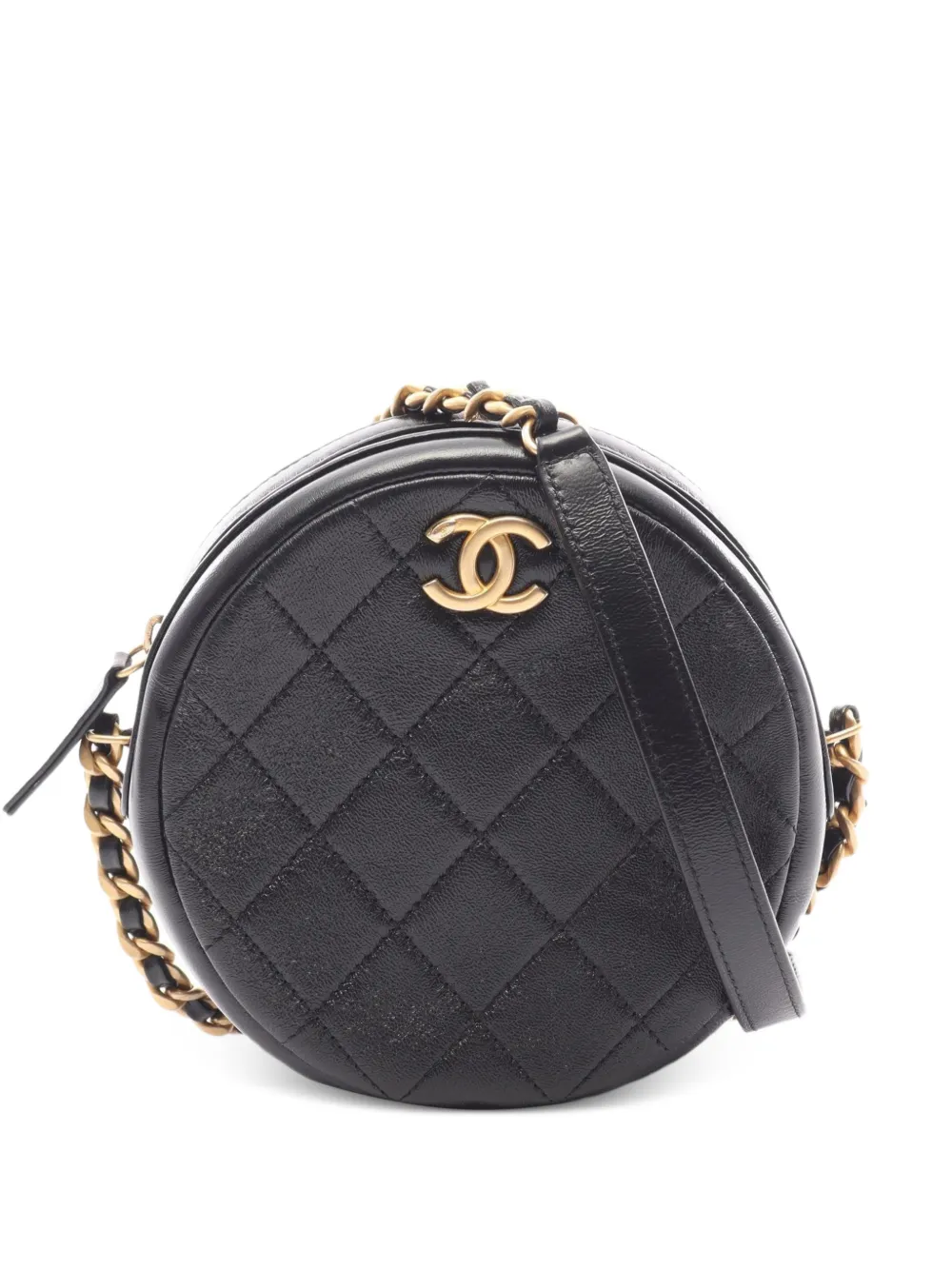 CHANEL Pre-Owned 2020-2021 Matelassé round mini shoulder bag - Black