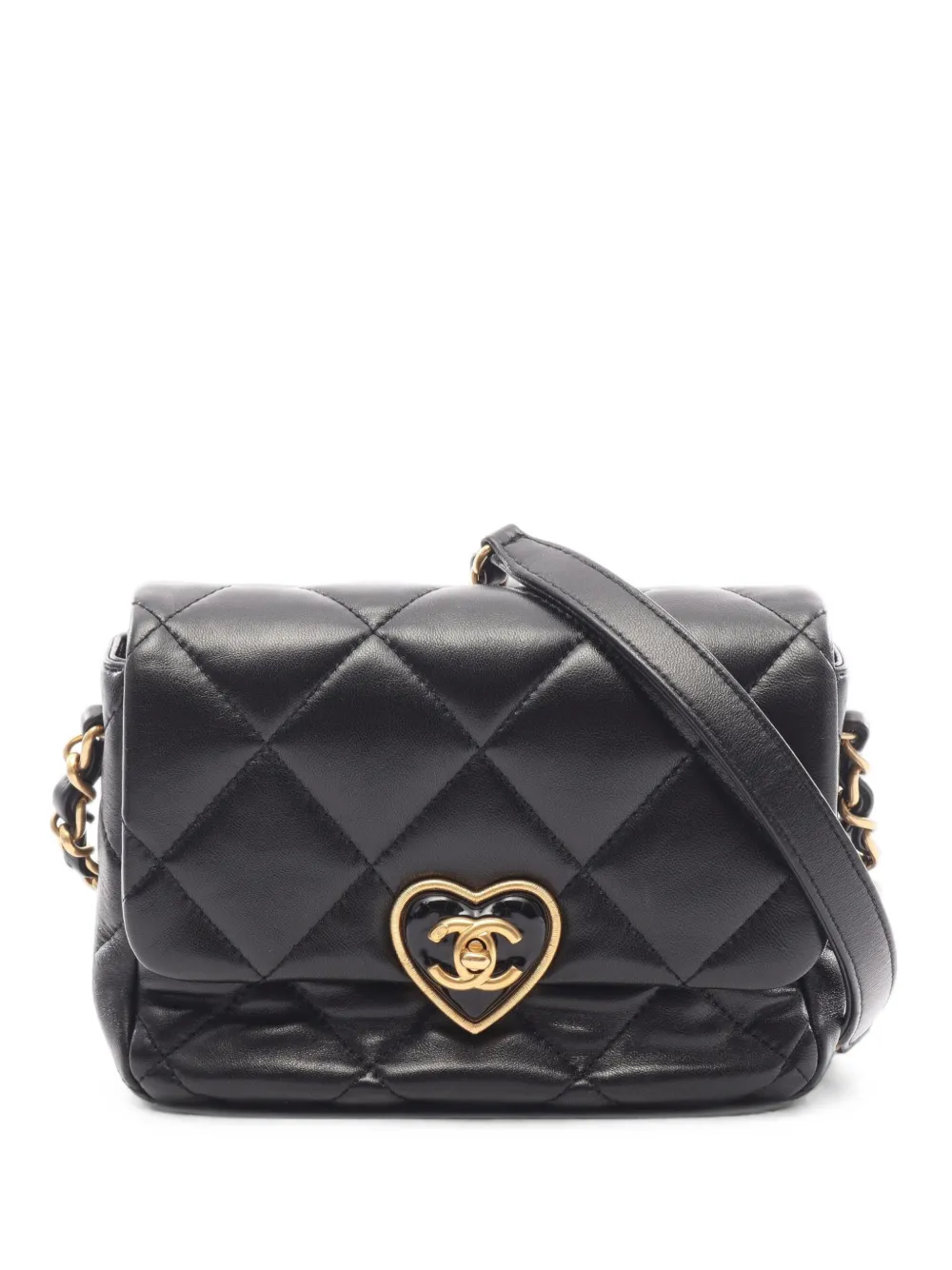 CHANEL Pre-Owned 2021s Matelassé heart-lock mini bag - Nero