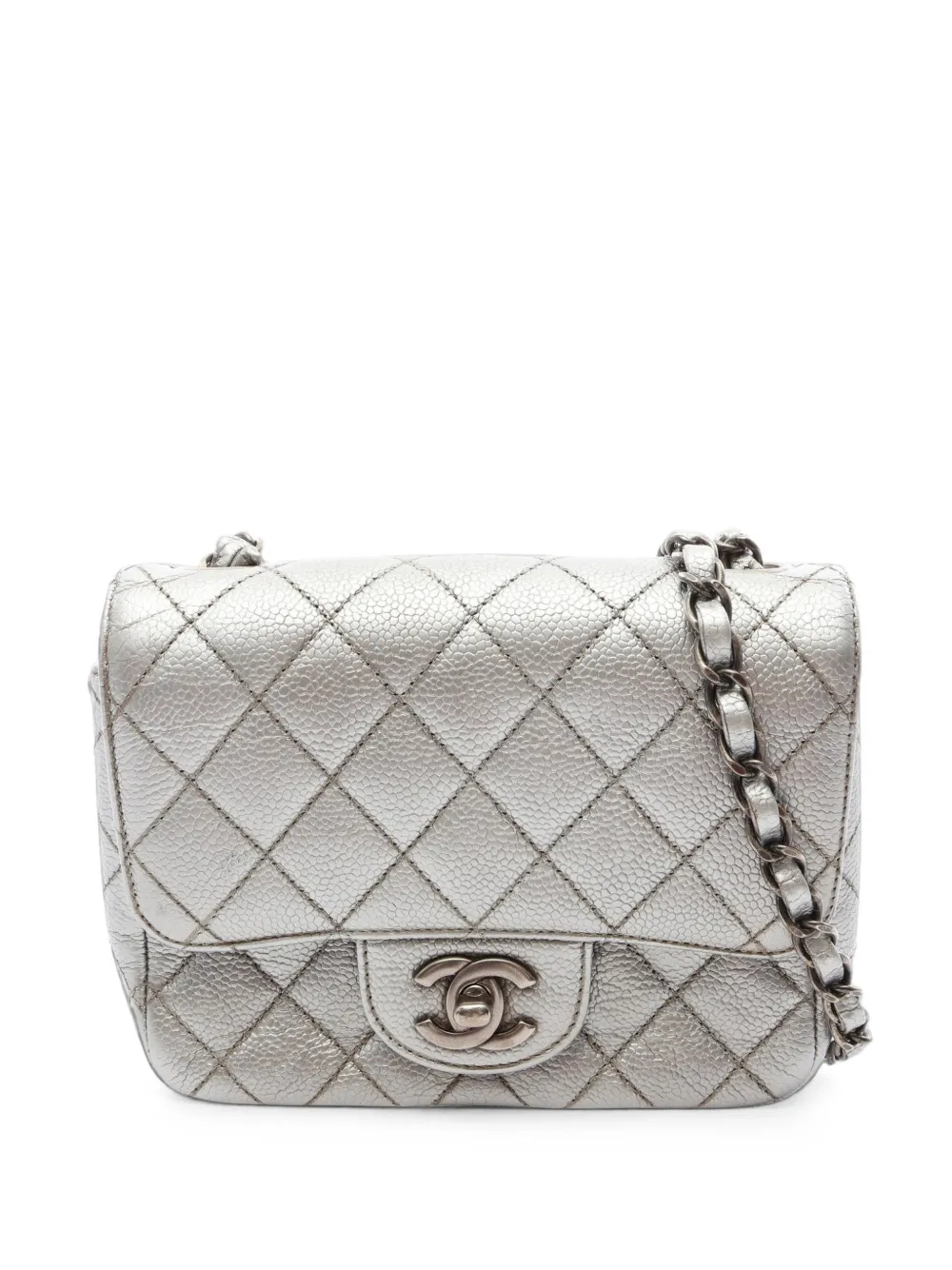 CHANEL Pre-Owned 2017-2018 Matelassé Caviar mini shoulder bag - Grigio