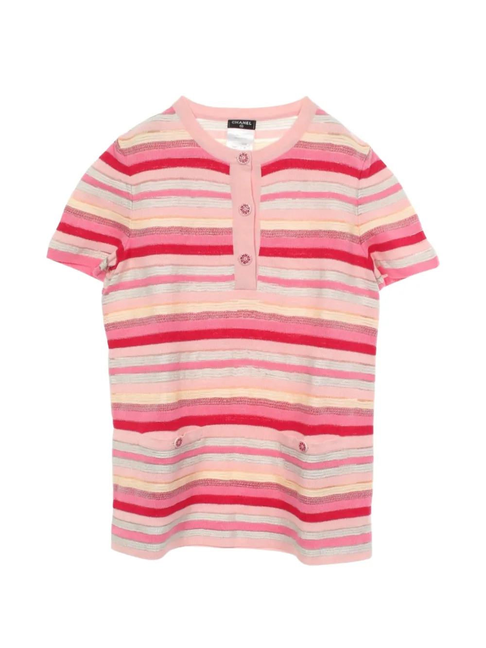 CHANEL Pre-Owned 1986-1988 Cocomark striped Henley T-shirt - Rosa