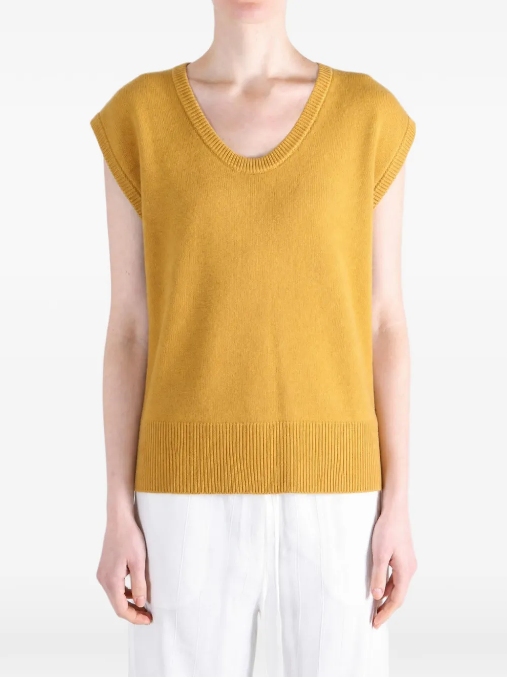 extreme cashmere N°512 Angele fijngebreide mouwloze top Geel