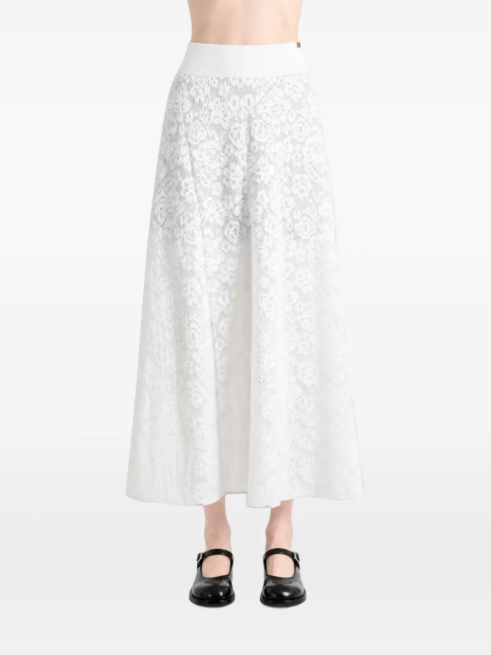 extreme cashmere N°523 Kelly uitlopende midi-rok met bloemenkant Wit