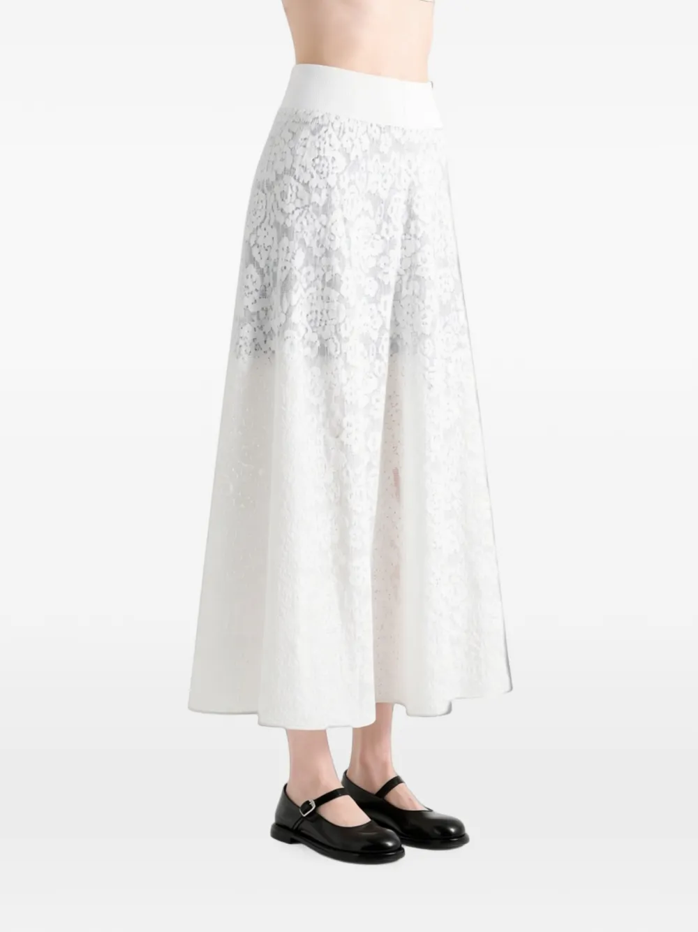 extreme cashmere N°523 Kelly uitlopende midi-rok met bloemenkant Wit