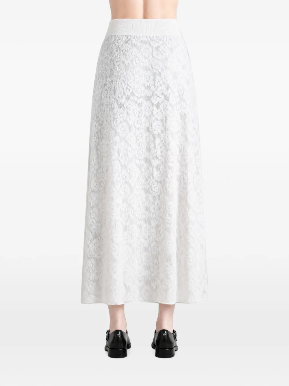 extreme cashmere N°523 Kelly uitlopende midi-rok met bloemenkant Wit