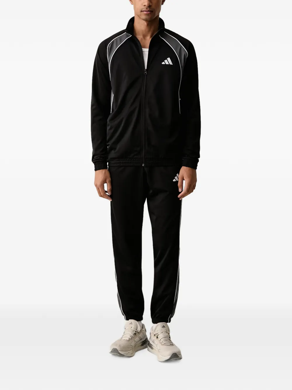adidas logo-print contrast-piping sweatshirt Zwart