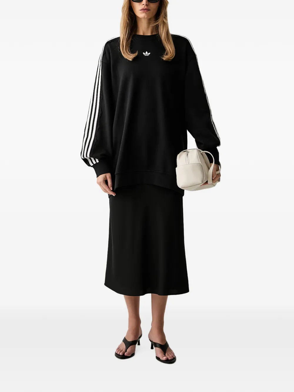 adidas lace-trim side-stripe sweater Zwart
