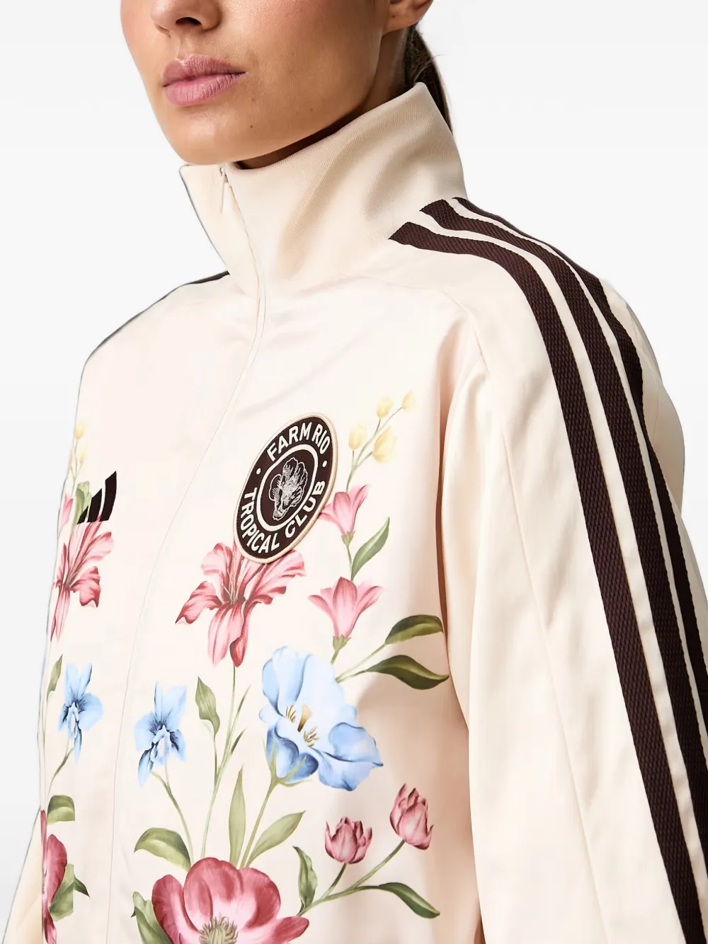 adidas x Farm Rio floral-print cropped jacket Beige