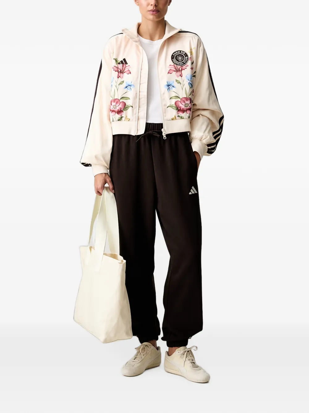 adidas x Farm Rio floral-print cropped jacket Beige