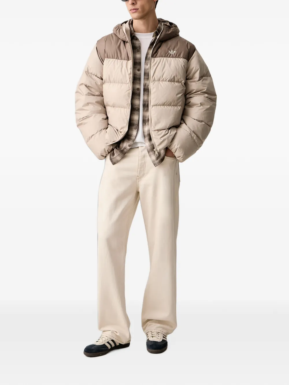adidas Regen two-tone hooded puffer jacket Beige
