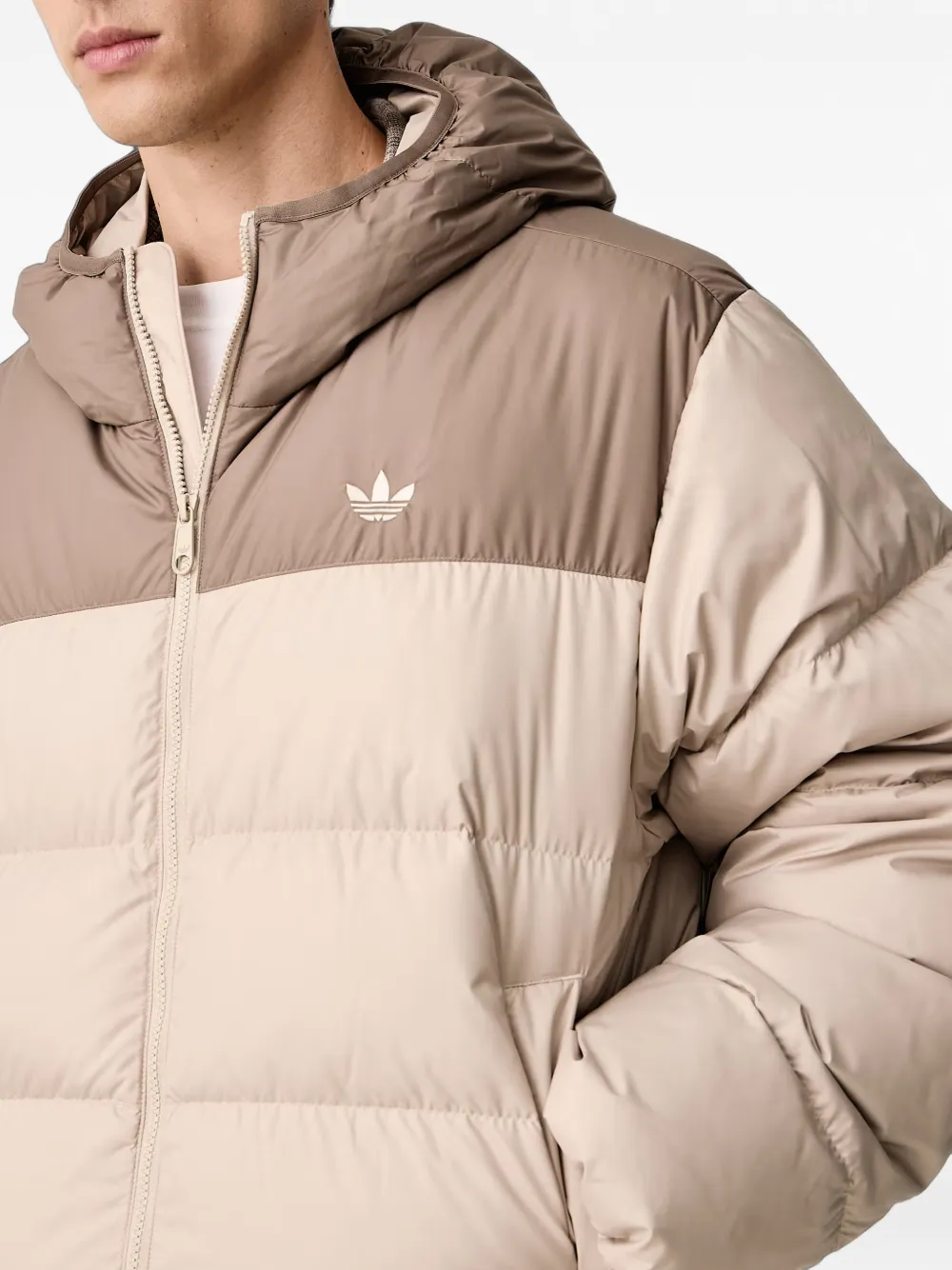 adidas Regen two-tone hooded puffer jacket Beige