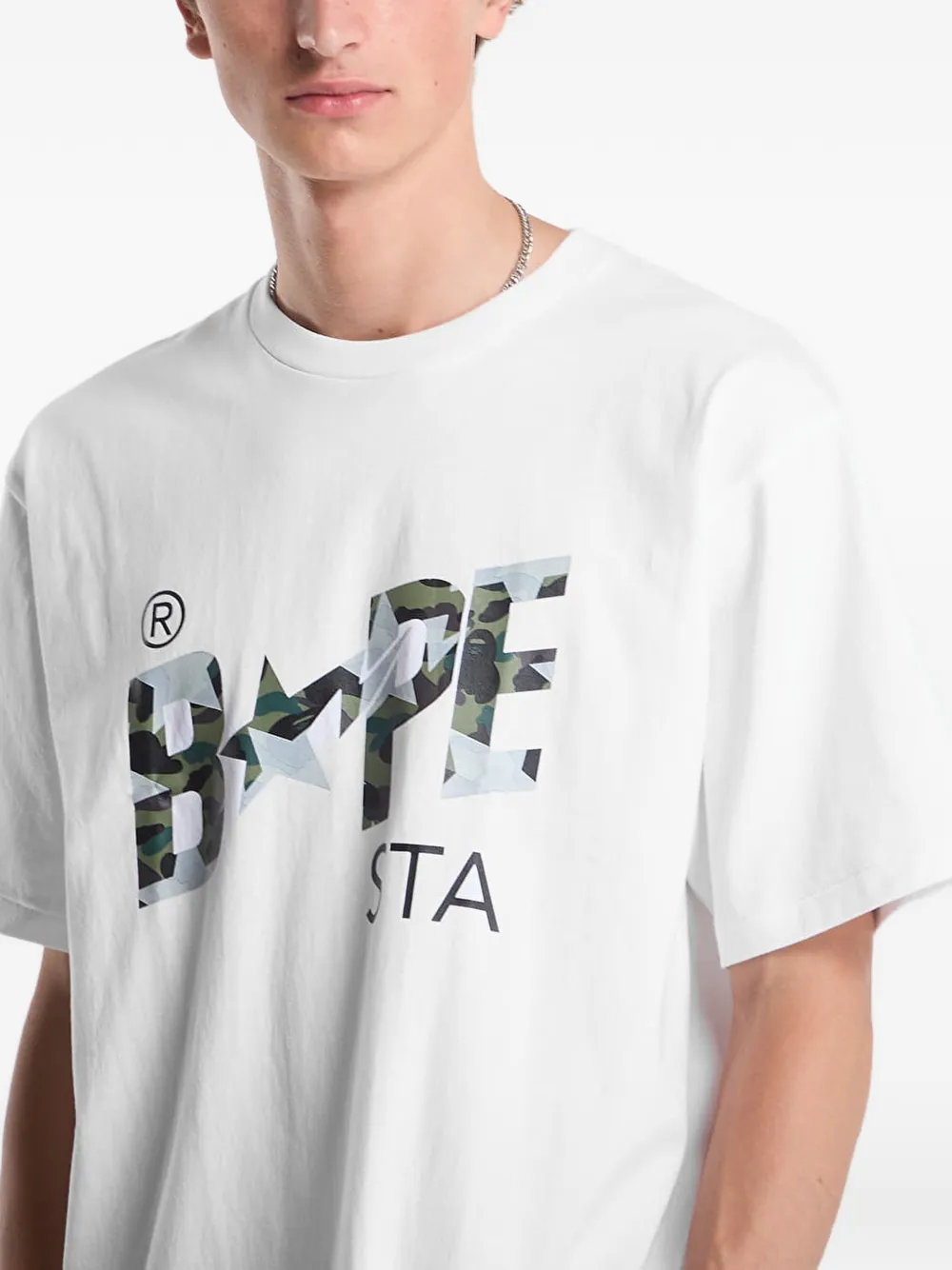 A BATHING APE 1st Camo Bape Sta over-print T-shirt Wit
