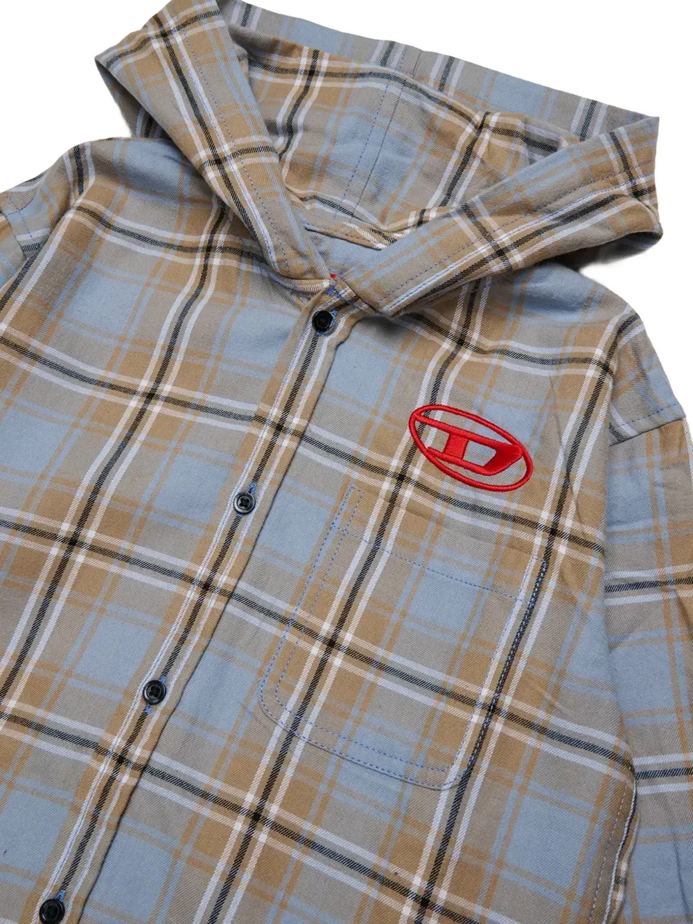 Diesel Kids Geruite shirt met capuchon Blauw