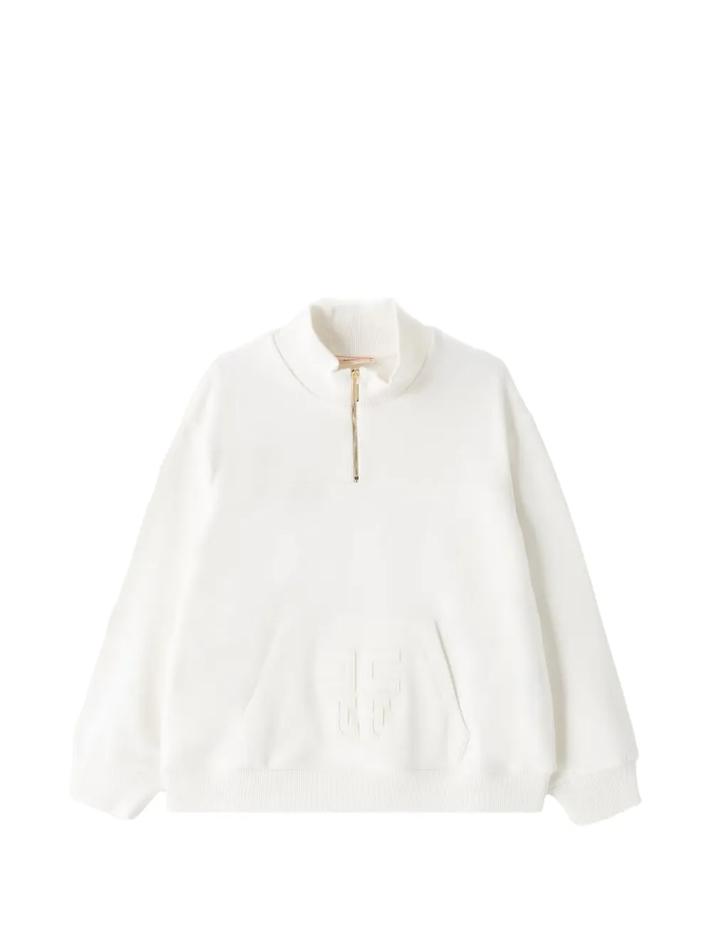 Elisabetta Franchi Kids Sweater met kwartrits en geborduurd logo Wit