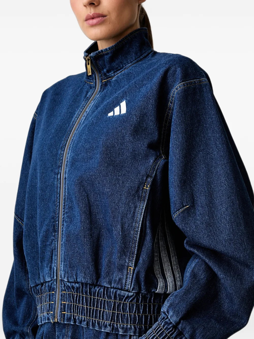 adidas stadium washed-denim loose-fit jacket Blauw
