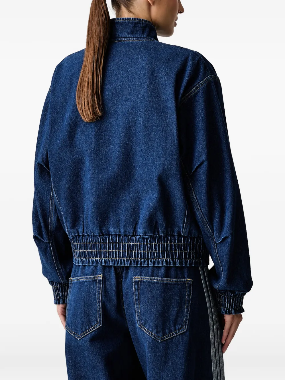 adidas stadium washed-denim loose-fit jacket Blauw