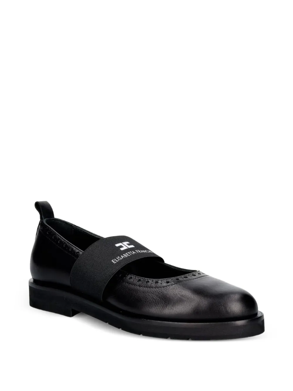 Elisabetta Franchi Kids logo-strap brogue ballerina shoes - Nero