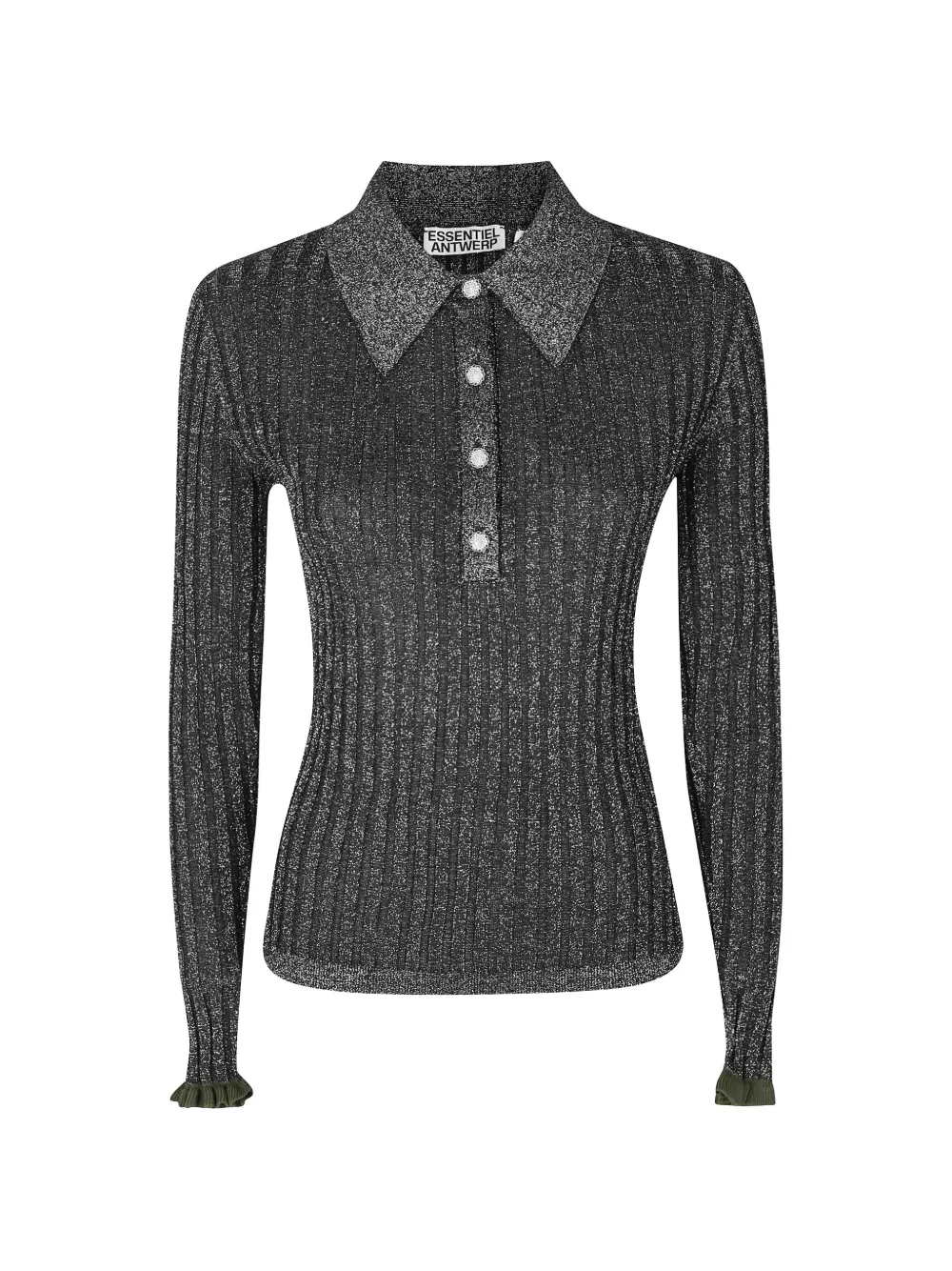 Essentiel Antwerp Polo in maglia a coste metallizzata - Argento