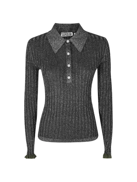 Essentiel Antwerp ribbed-knit metallic polo top