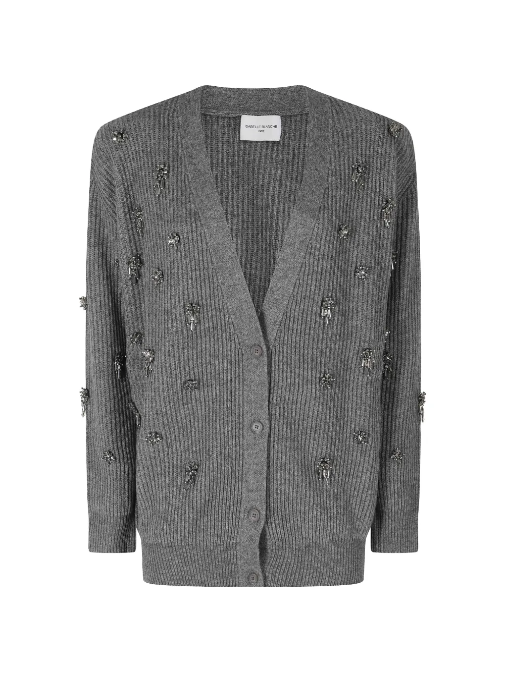 Isabelle Blanche crystal-embellished ribbed-knit woolcardigan