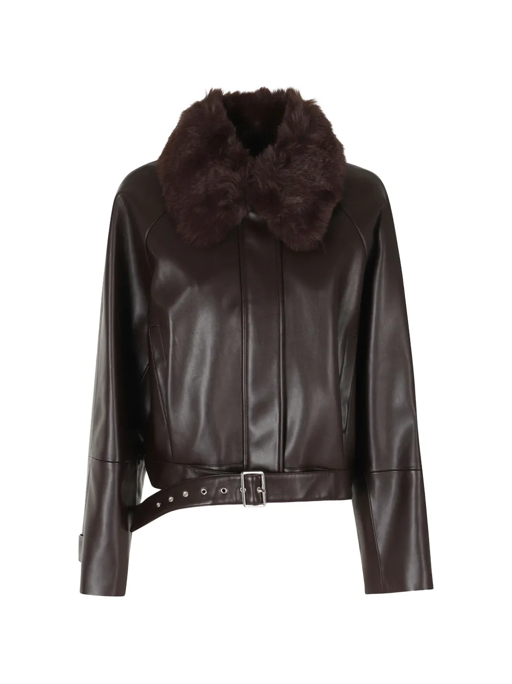 Isabelle Blanche faux-fur collar belted bomber jacket
