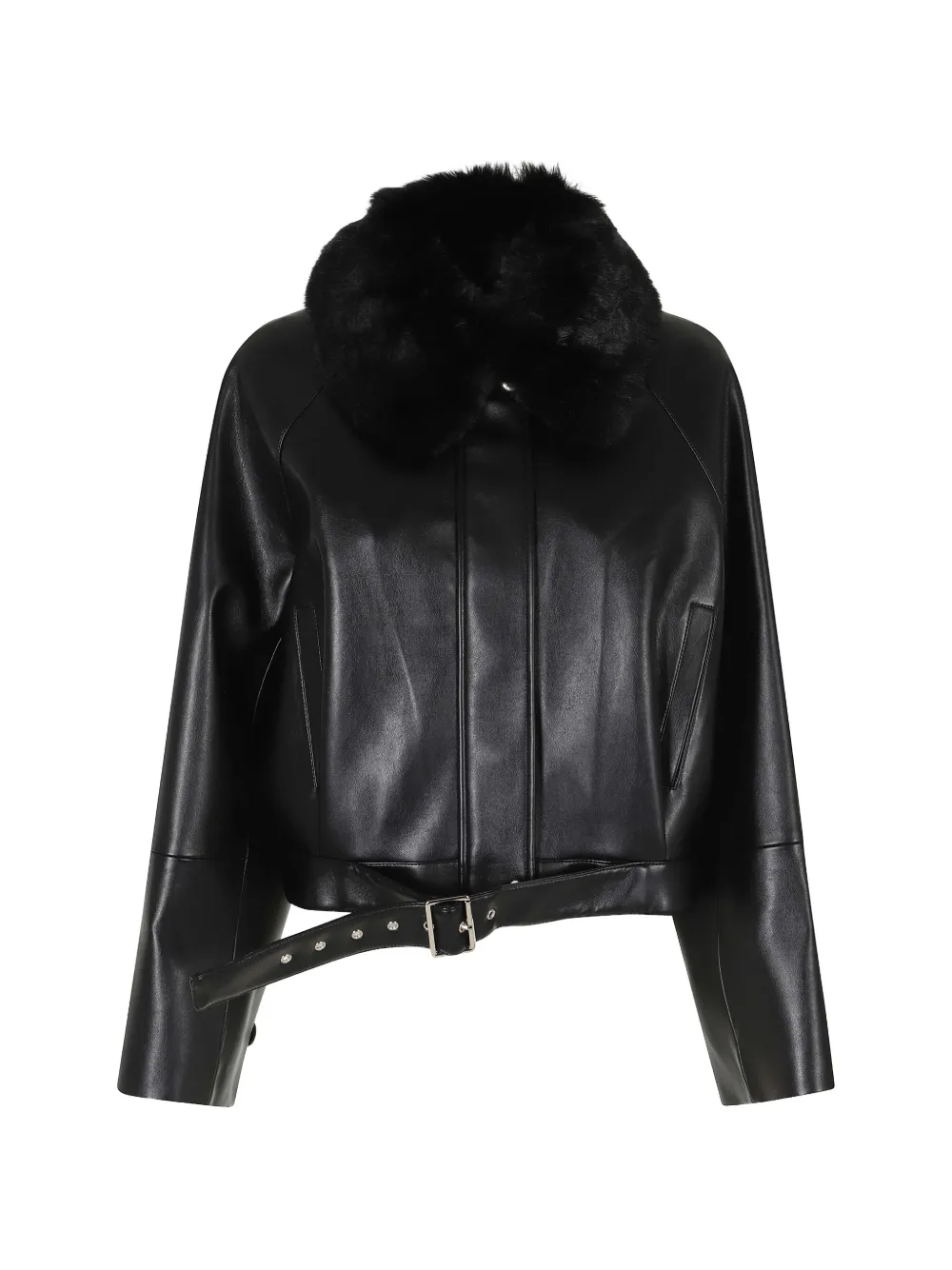 Isabelle Blanche faux-fur-collar belted bomber jacket