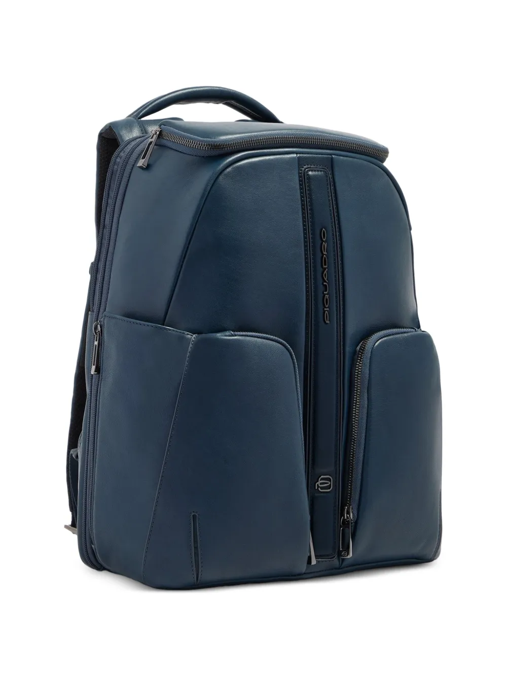 PIQUADRO logo-plaque leather backpack Blauw