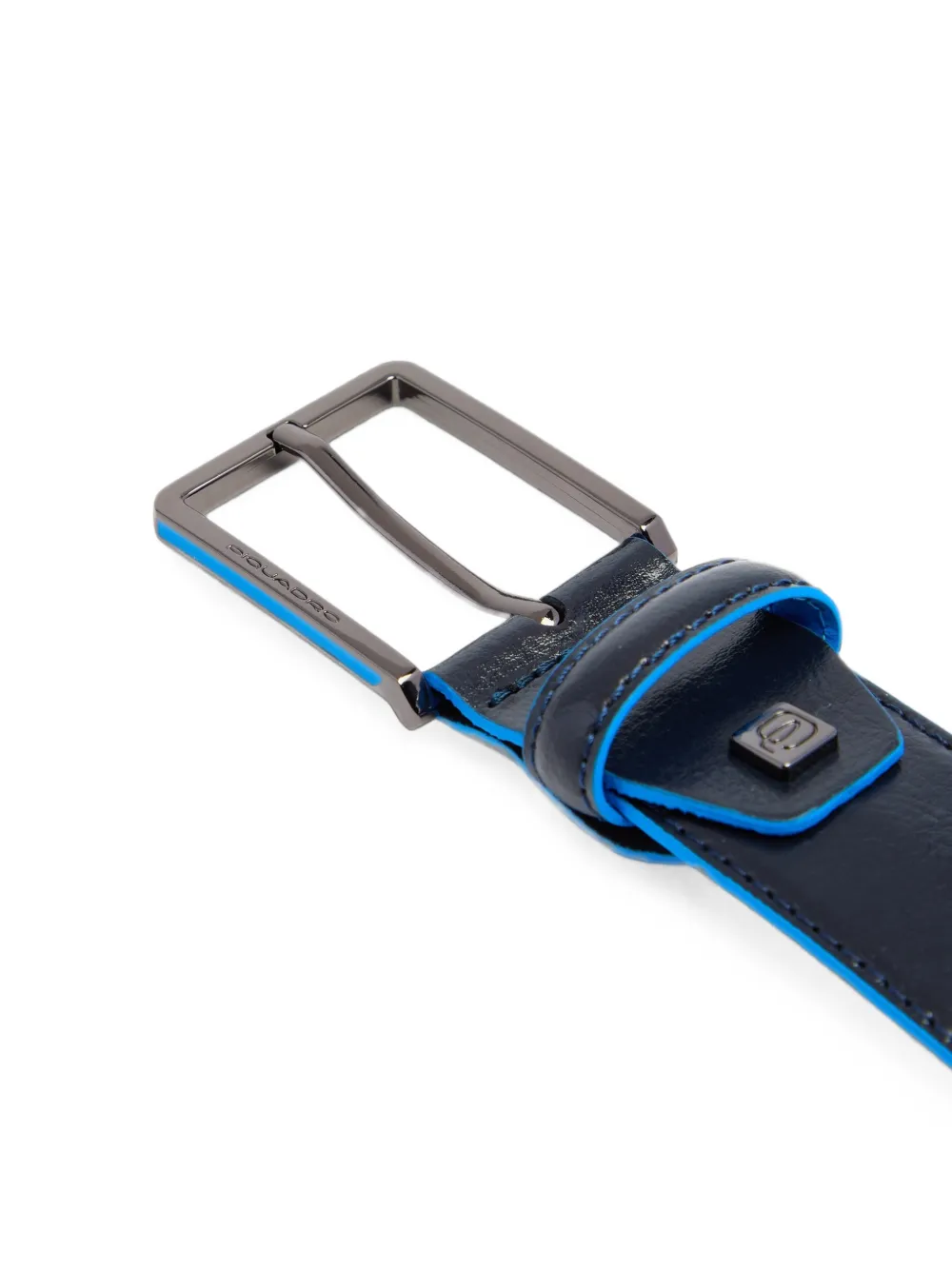 PIQUADRO Kalfsleren riem met tonggesp en logo-plakkaat Blauw
