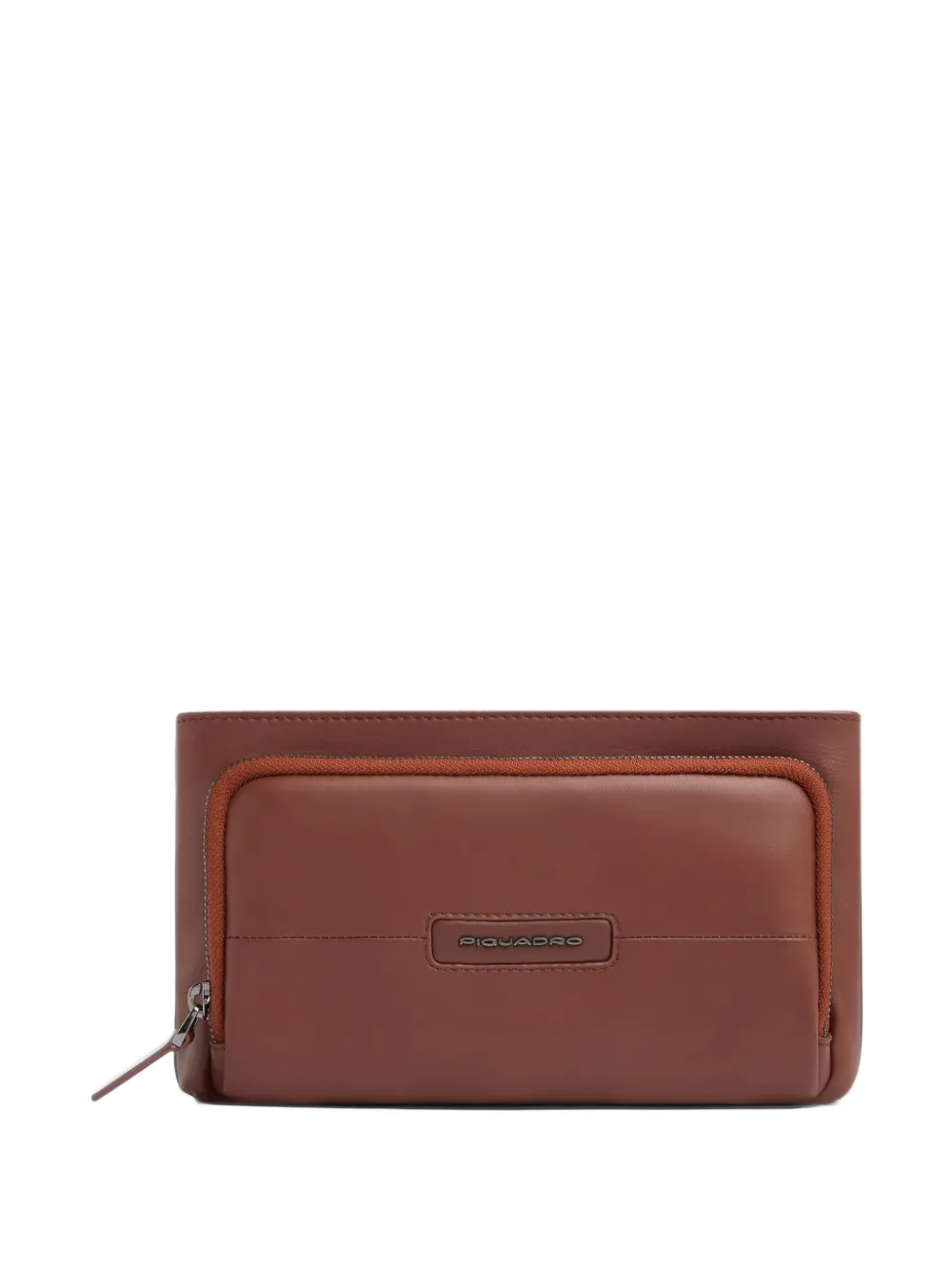 PIQUADRO logo-plaque leather clutch bag Bruin
