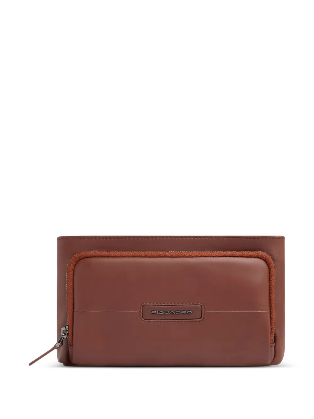 PIQUADRO logo-plaque leather clutch bag Bruin