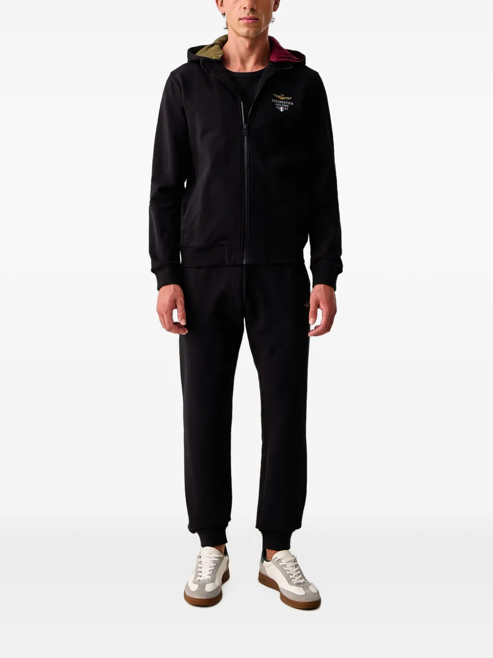 Aeronautica Militare Hoodie met geborduurd logo Zwart