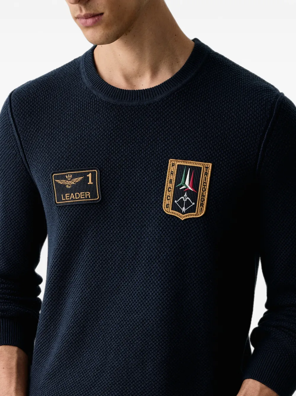 Aeronautica Militare Wafelgebreide trui met opgestikt detail Blauw