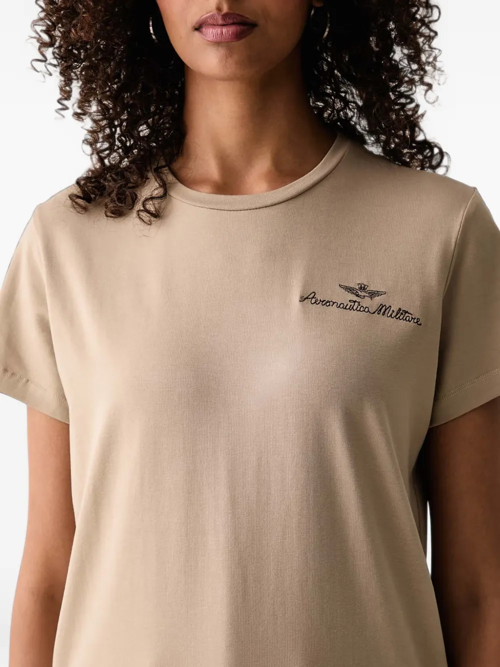 Aeronautica Militare T-shirt met geborduurd logo Beige