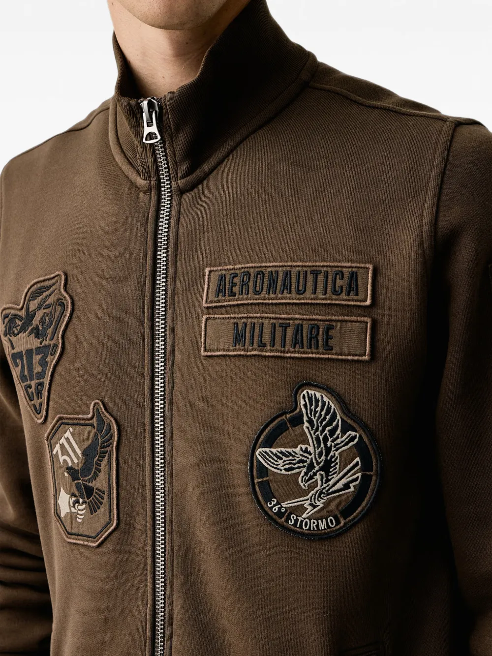 Aeronautica Militare Sweater met opgestikt detail en rits Bruin