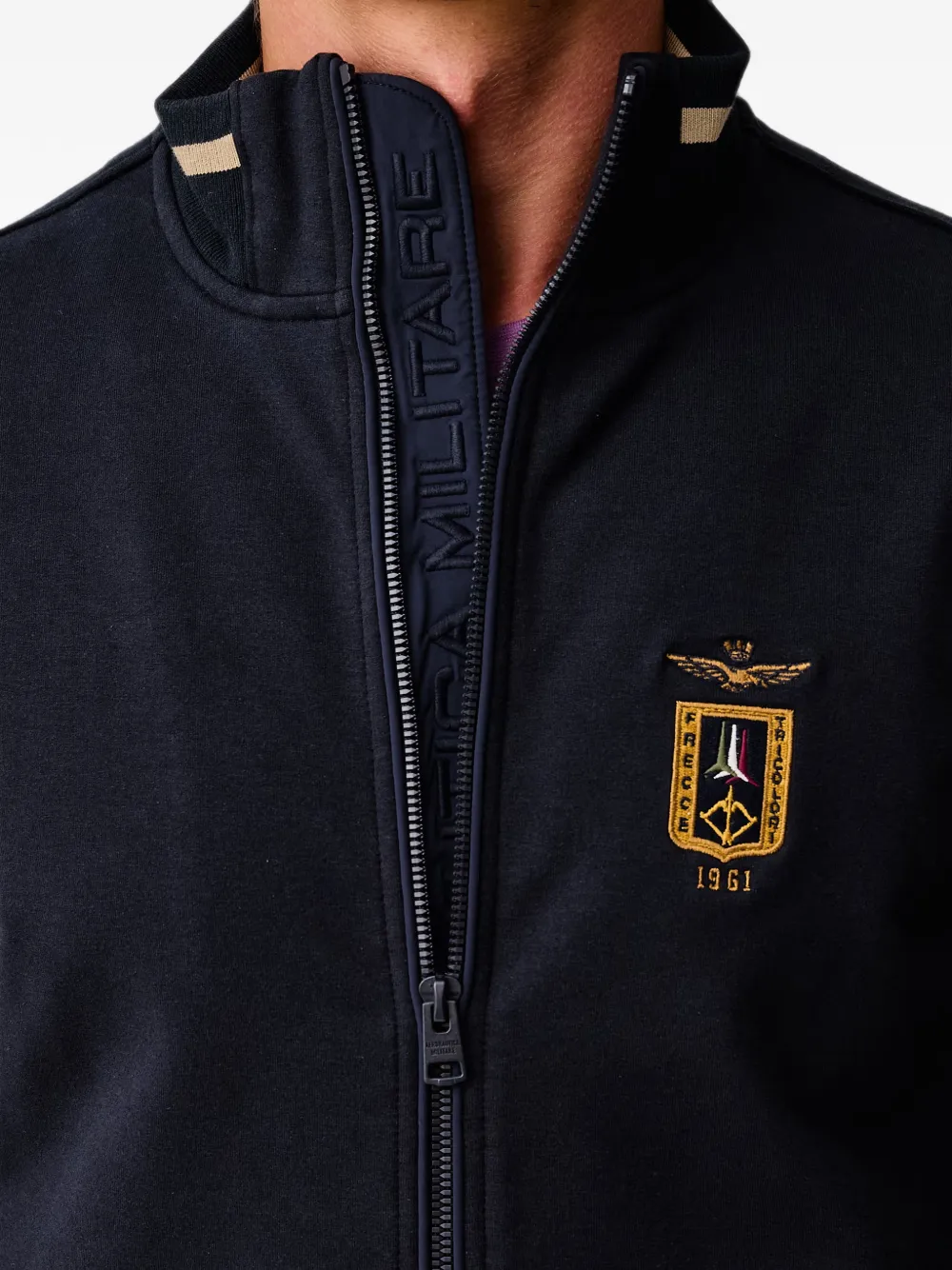 Aeronautica Militare Trui met rits en borduurwerk Blauw