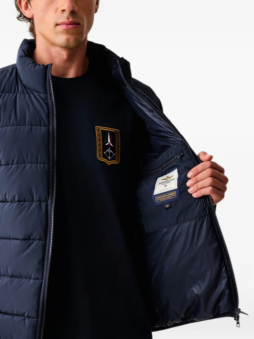 Aeronautica Militare Gewatteerd jack met borduurwerk Blauw