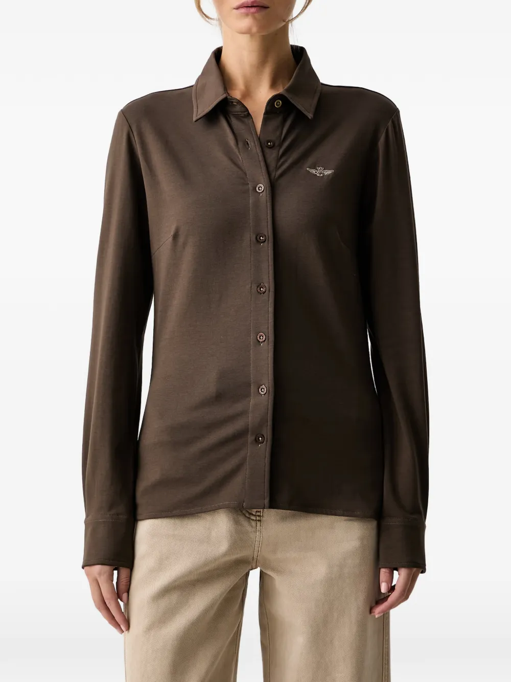 Aeronautica Militare Overhemd met geborduurd logo Bruin