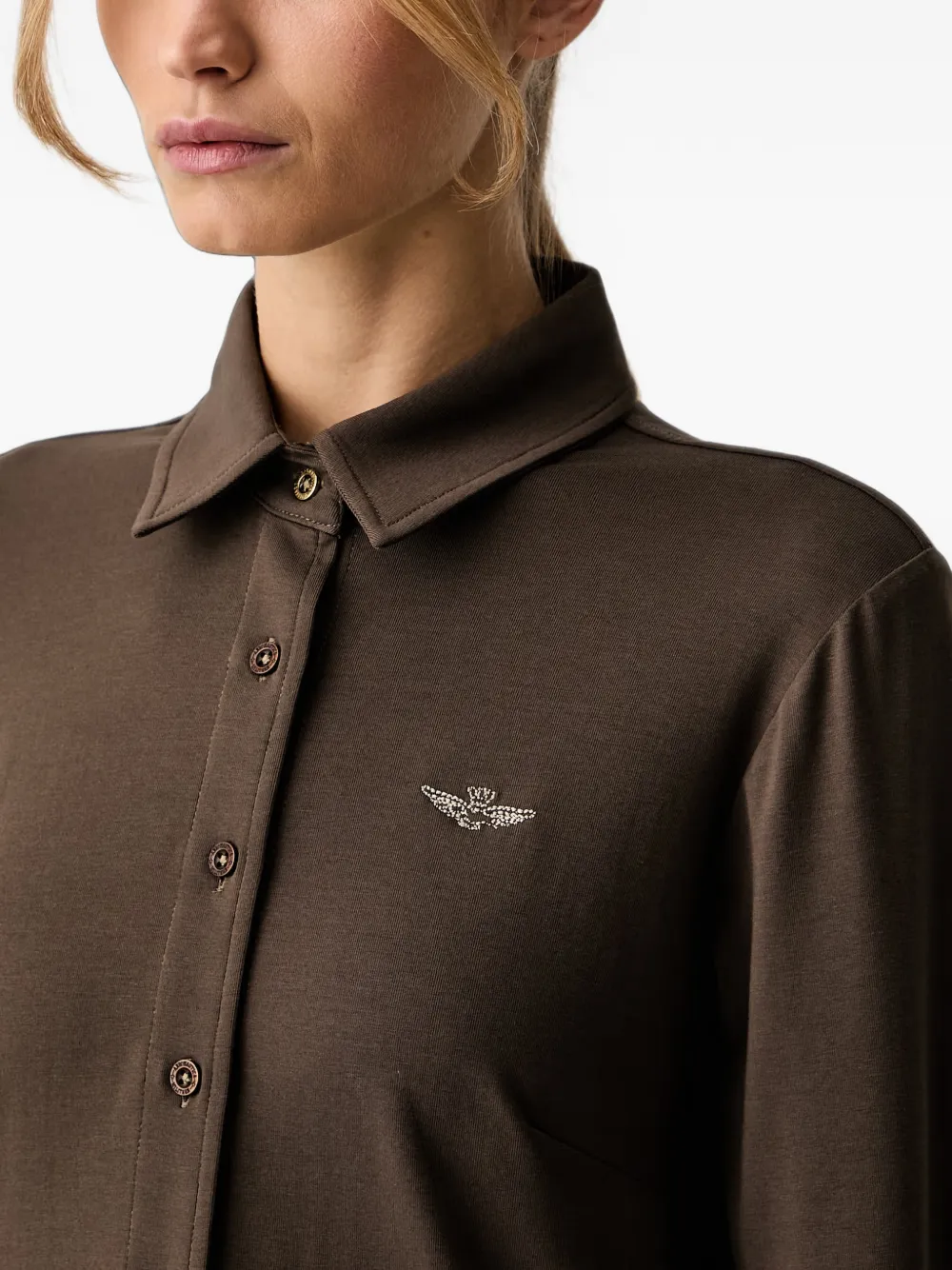 Aeronautica Militare Overhemd met geborduurd logo Bruin