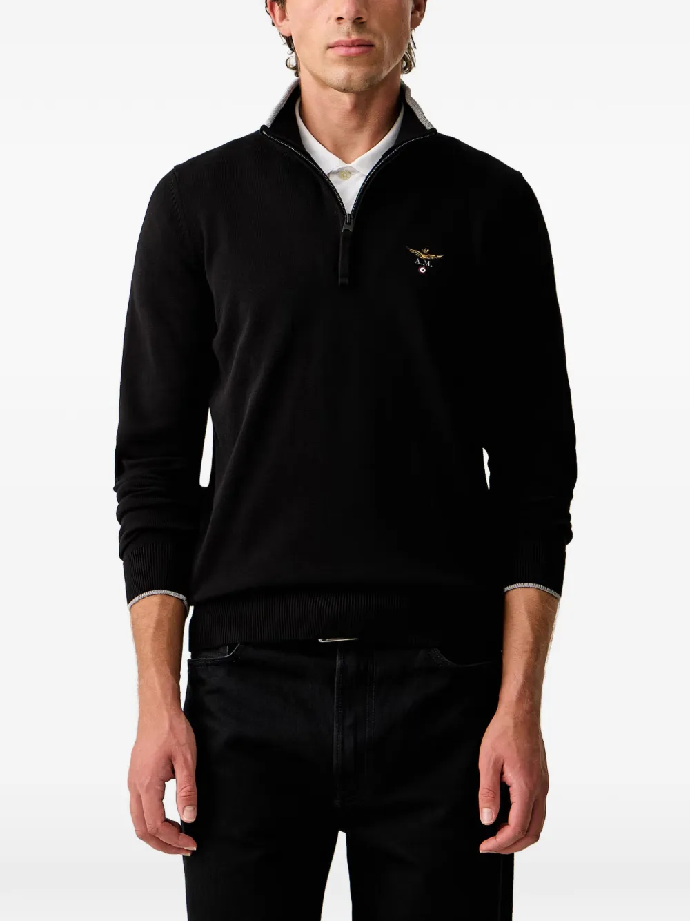 Aeronautica Militare logo-embroidered quarter-zip sweater