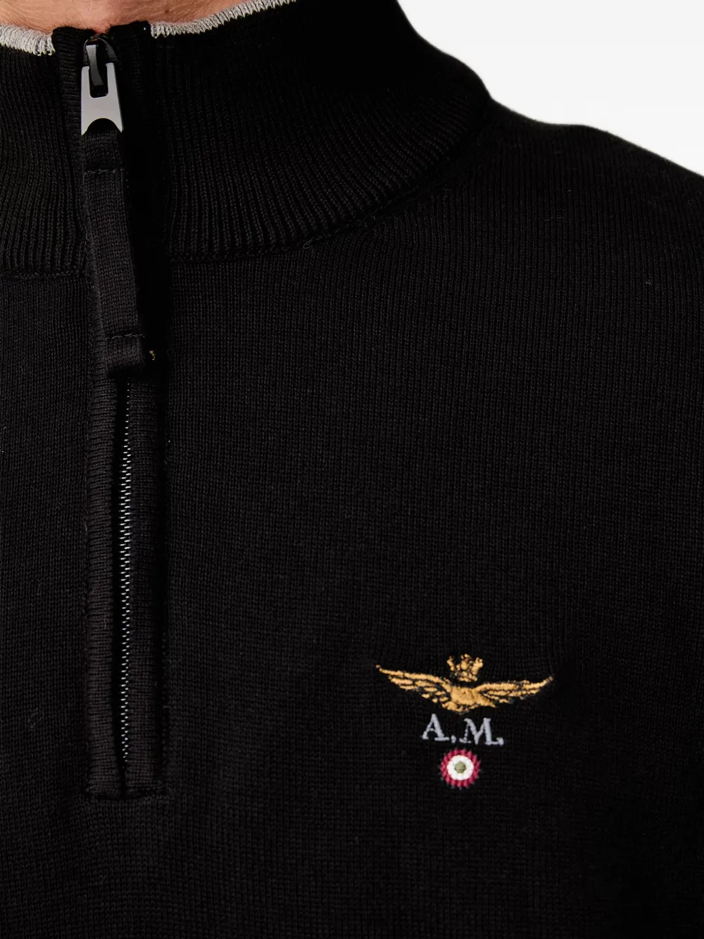 Aeronautica Militare Trui met borduurwerk en kwartrits Zwart