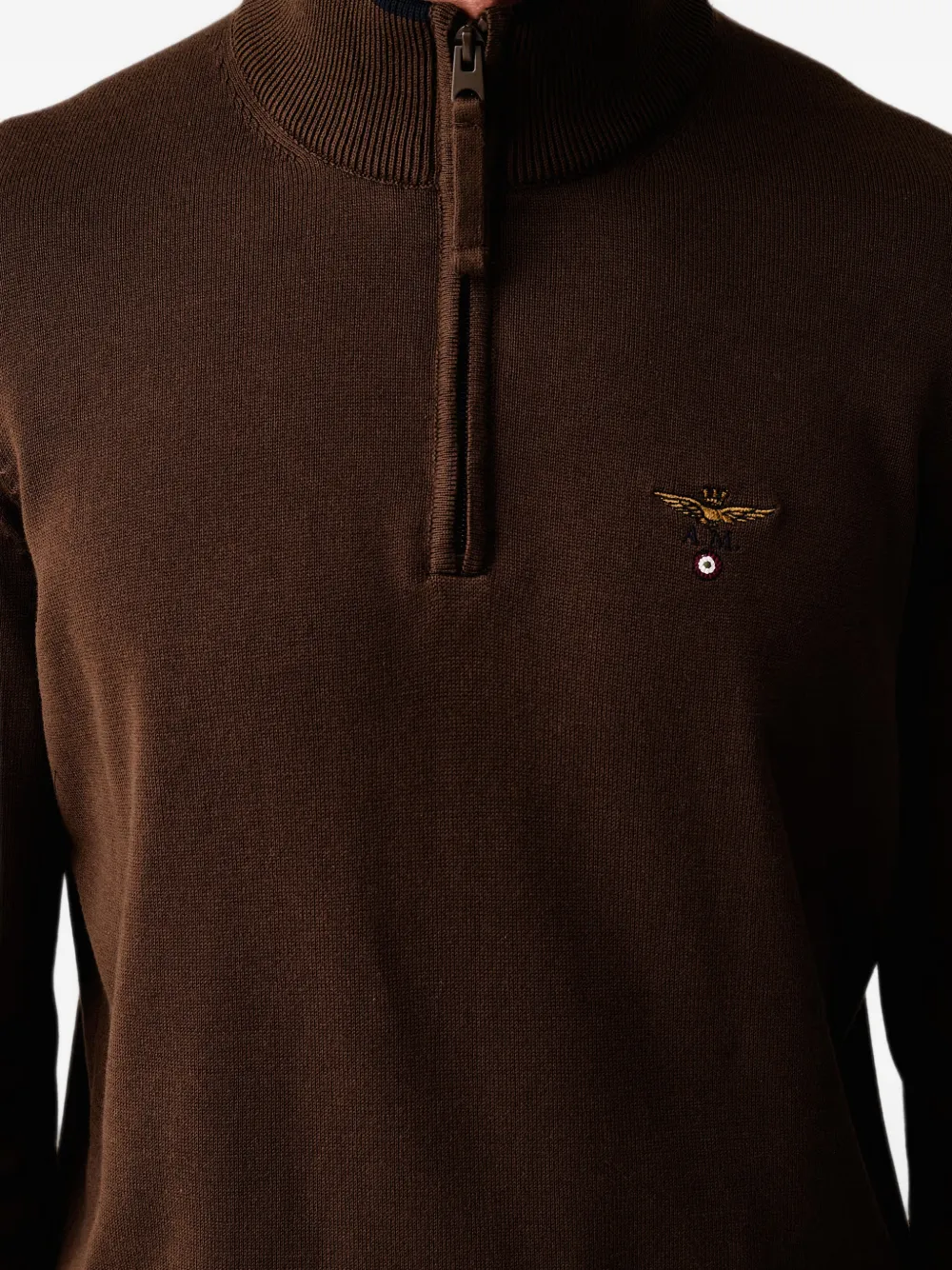 Aeronautica Militare logo-embroidered quarter-zip sweater Bruin