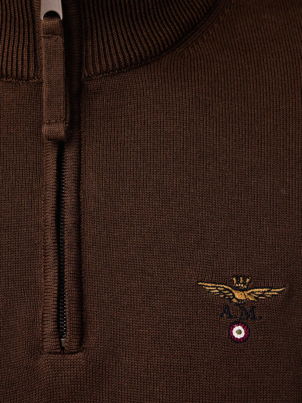 Aeronautica Militare logo-embroidered quarter-zip sweater Bruin