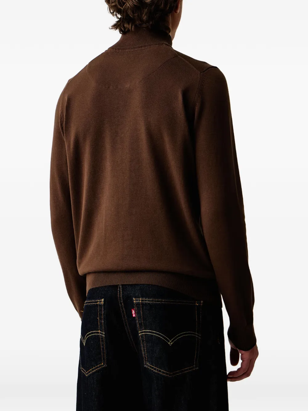 Aeronautica Militare logo-embroidered quarter-zip sweater Bruin