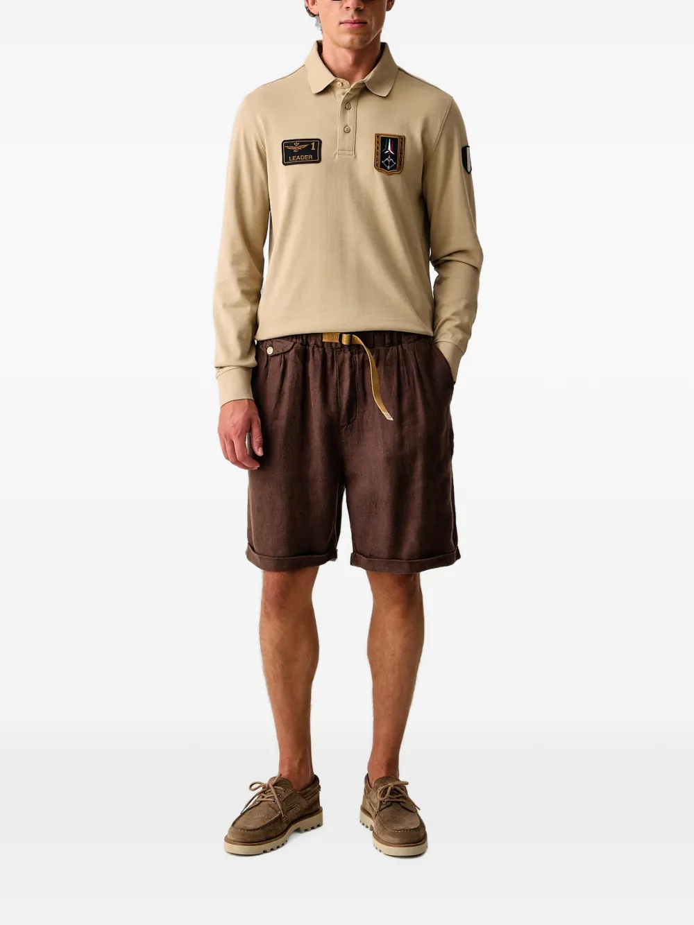 Aeronautica Militare Poloshirt met lange mouwen en patchdetail Beige
