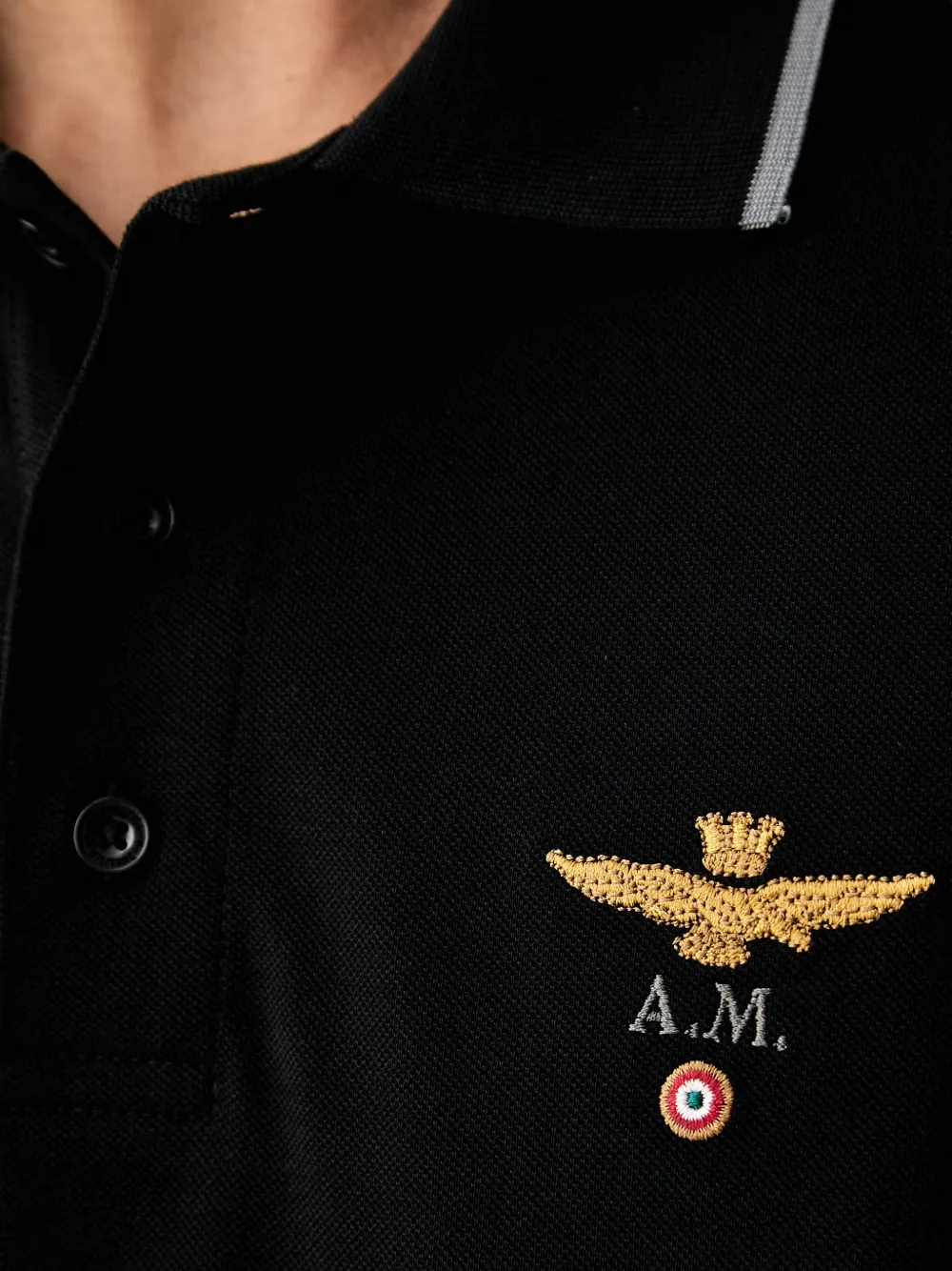 Aeronautica Militare Poloshirt met lange mouwen en geborduurd logo Zwart