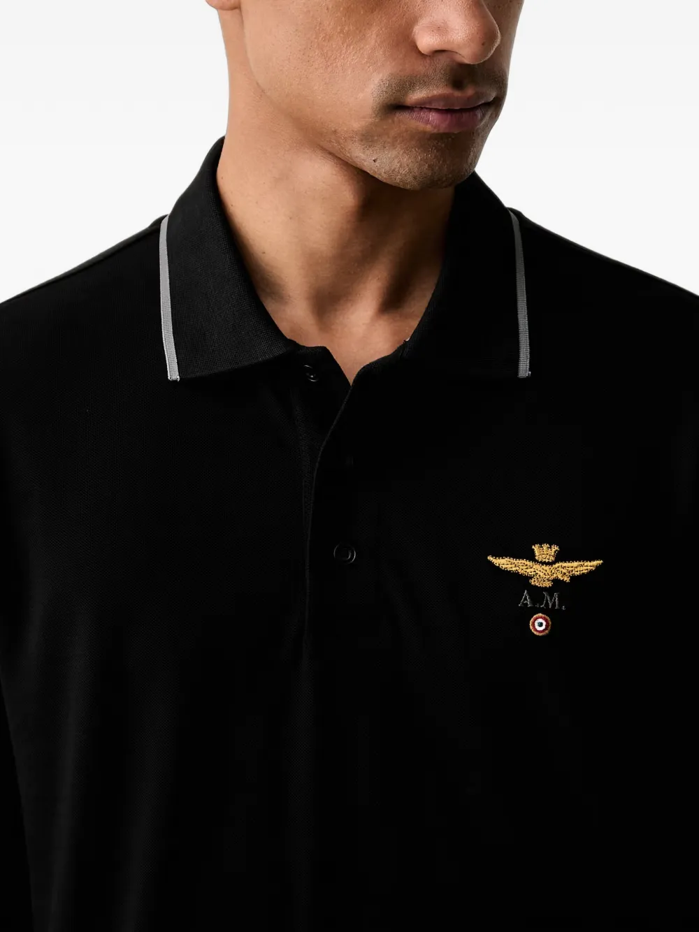 Aeronautica Militare Poloshirt met lange mouwen en geborduurd logo Zwart